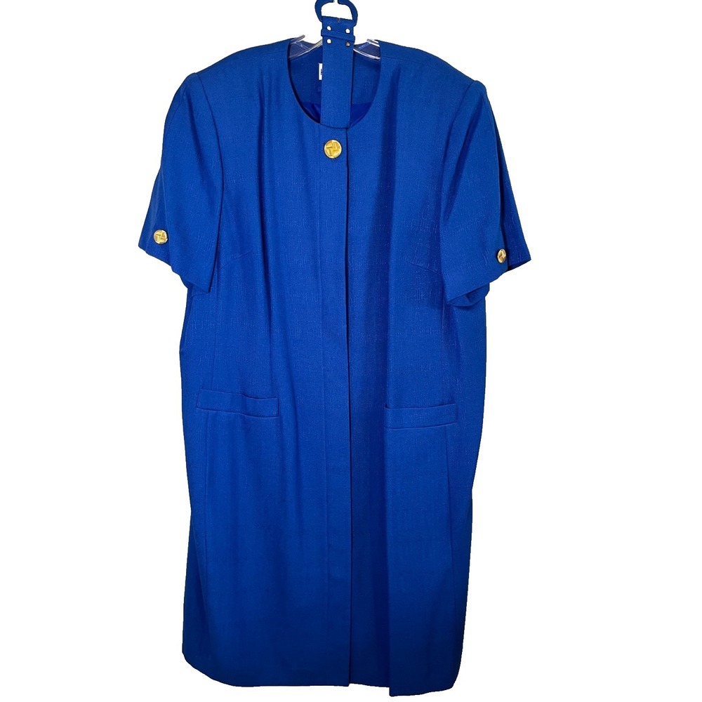 Vintage Neutral Dress 22 Royal Blue Secretary Mod Retro Nautical Coastal Classic